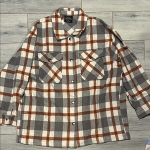 Plaid Button-Up Shirt in Gray and Brown